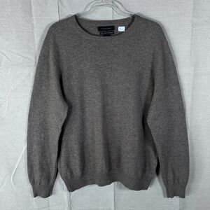 Tahari Pure Luxe Mens XL Cashmere Sweater Mocha Brown Crew Neck Long Sleeve Knit